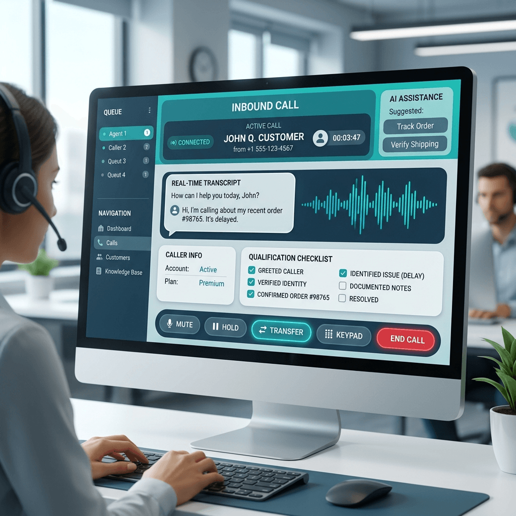 AI voice agent inbound call transcription dashboard interface